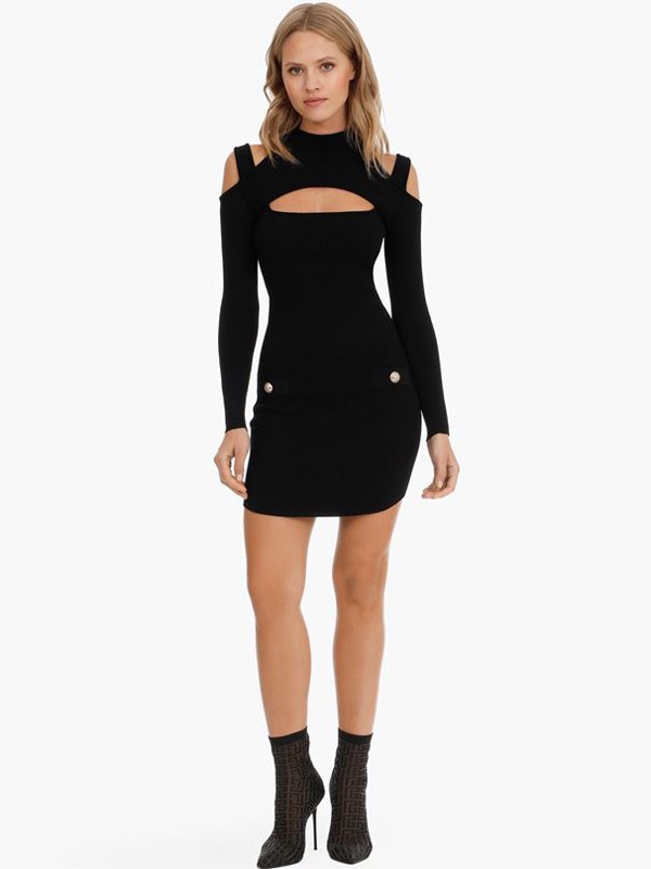 巴尔曼休闲装2021春夏季黑色修身吊带裙