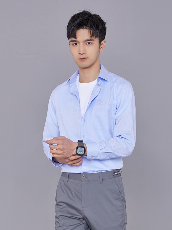 雅戈尔2021春夏季浅蓝色纯色衬衫