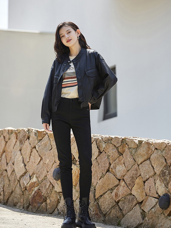 迪笛欧2021秋冬季黑色纯色长裤