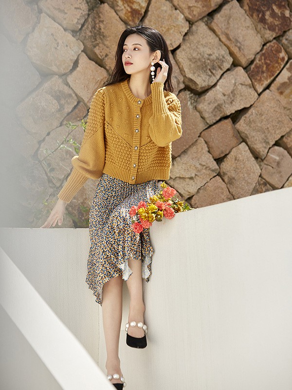 迪笛欧2021春夏季黑色波点半身裙