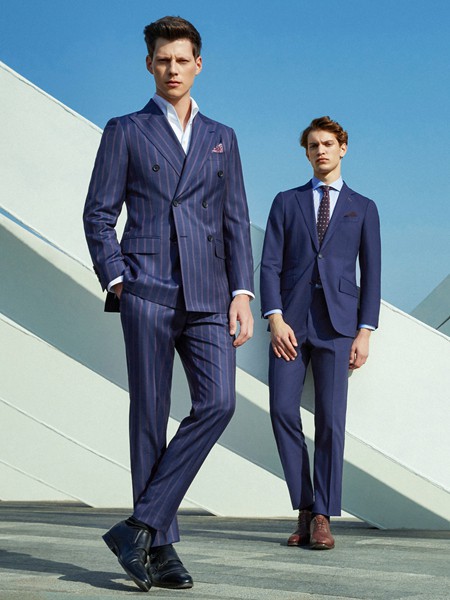 红领2021春夏季藏蓝色条纹西装