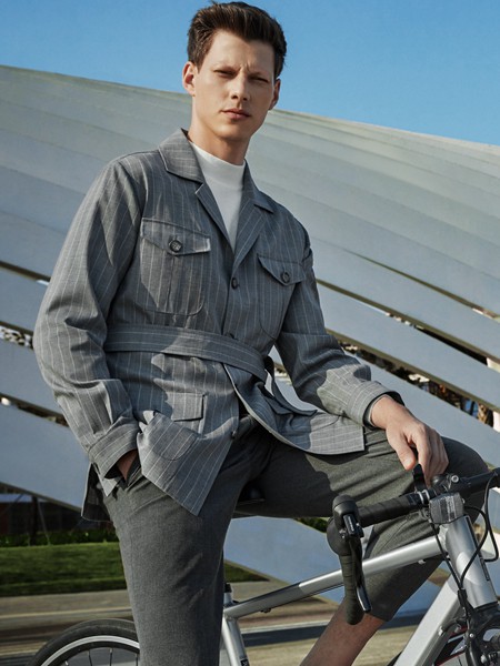 红领男装2021春夏季灰色条纹外套