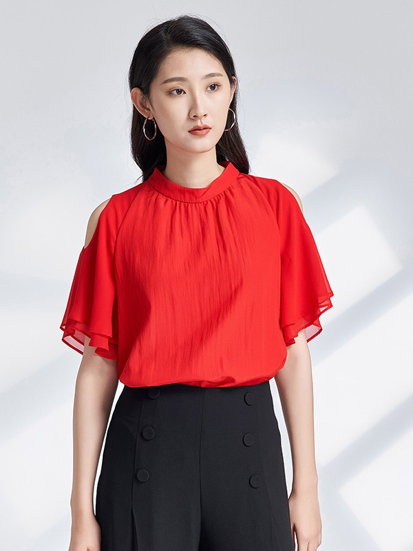 杨门2021春夏季红色纯色上衣