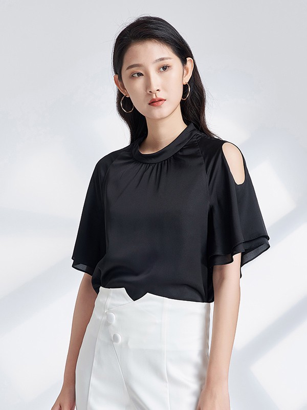 杨门女装2021春夏季黑色纯色上衣