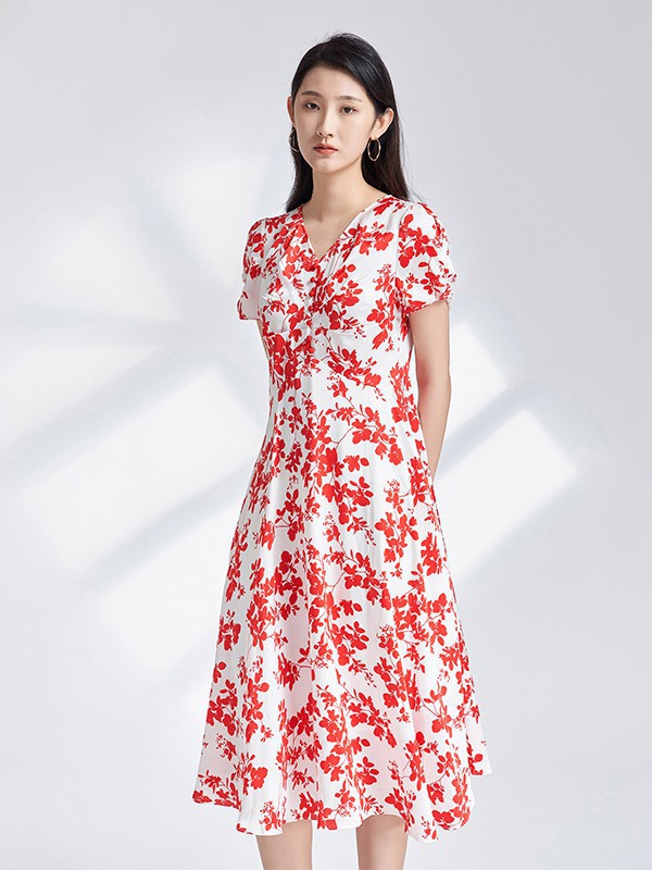 杨门2021春夏季白色印花连衣裙