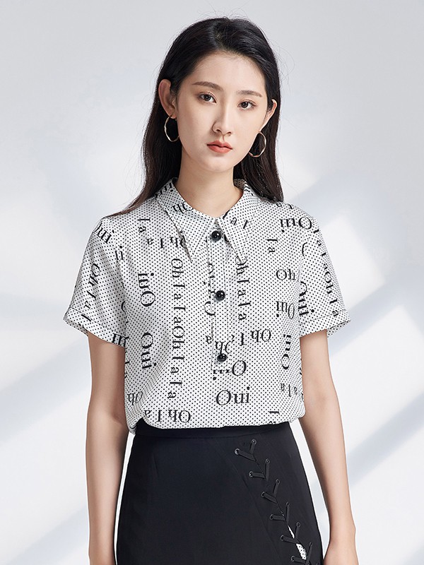 杨门女装2021春夏季白色印花衬衫