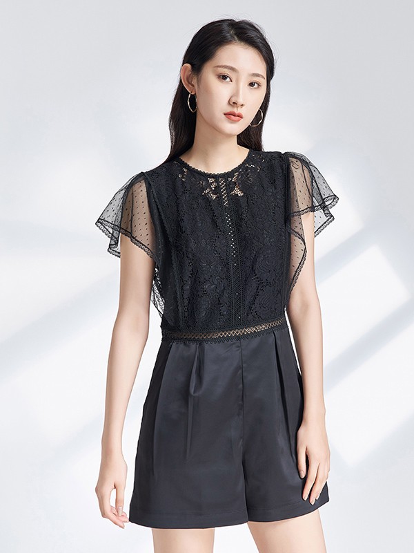 杨门女装2021春夏季黑色纯色短裤