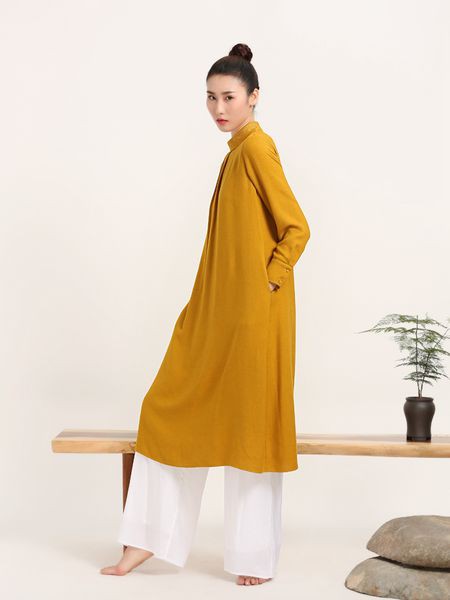 晒谷场女装2021秋冬季黄色长款连衣裙