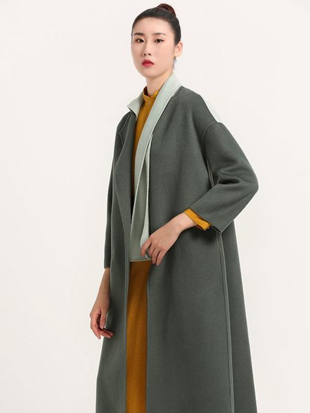 晒谷场女装2021秋冬季灰色纯色大衣