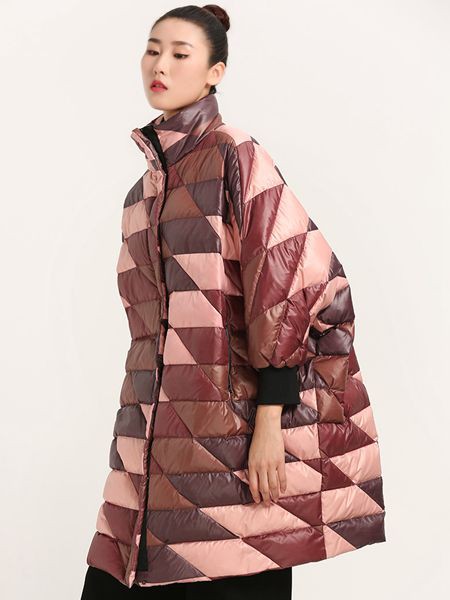 晒谷场女装2021秋冬季拼色印花羽绒服