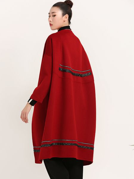 晒谷场女装2021秋冬季酒红色纯色打底衫