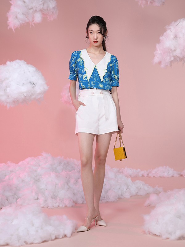 云思木想2021春夏季白色纯色短裤