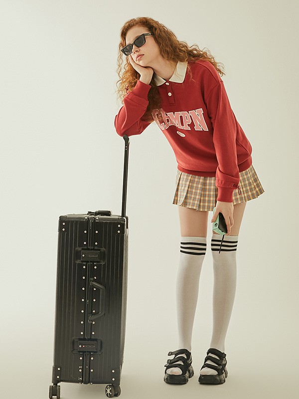 SPAO2021秋冬季卡其色格子百褶裙