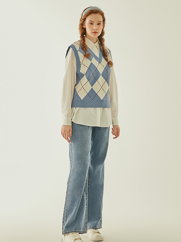 SPAO休闲装2021秋冬季蓝色格子背带裙