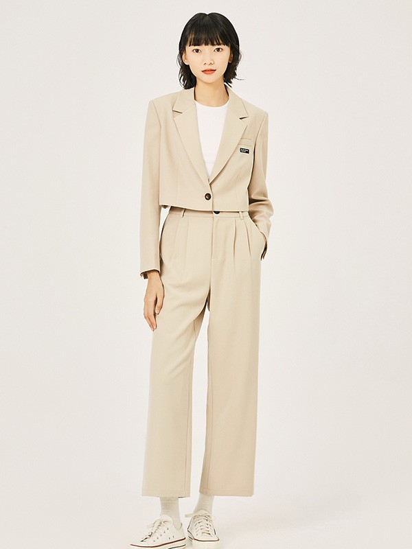 SPAO2021秋冬季卡其色纯色套装