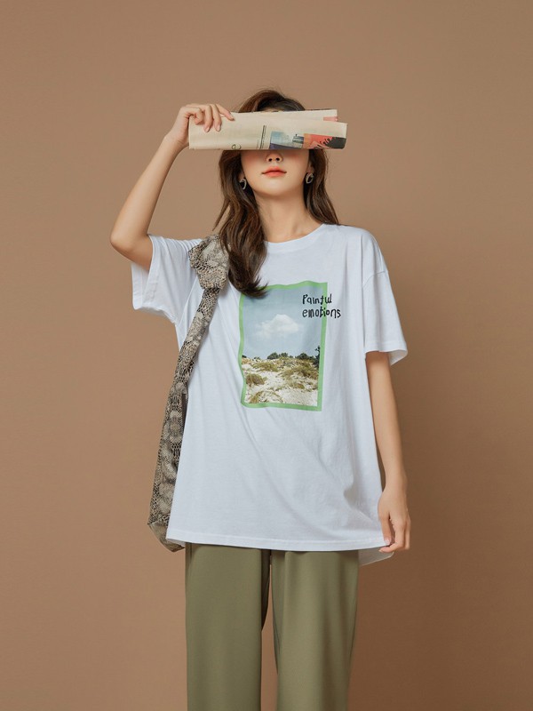 艾森美斯2021春夏季白色印花T恤