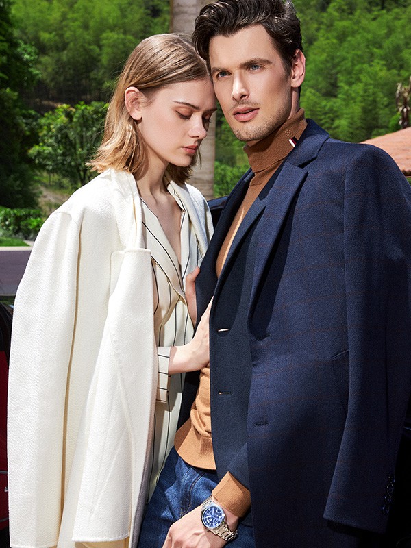 贝克狮丹男装2021秋冬季藏蓝色纯色西装