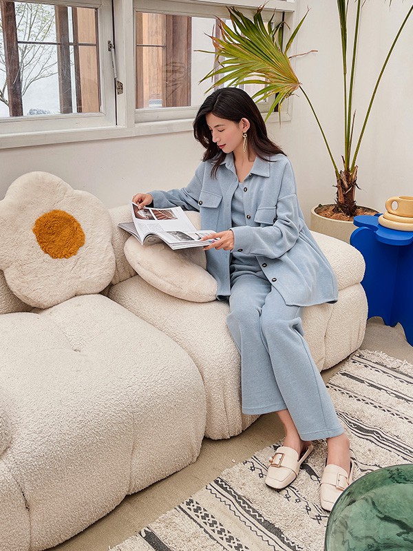 方示2021秋冬季蓝色纯色套装