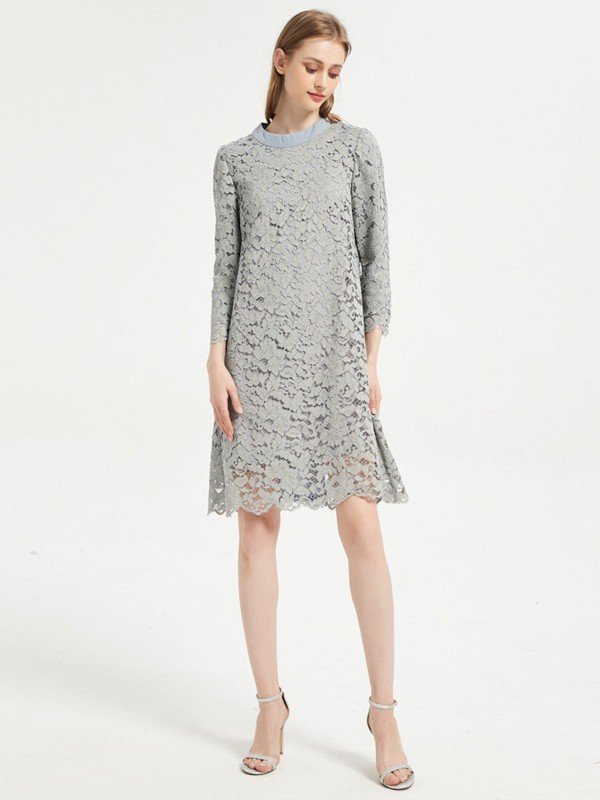 欧蒂芙2021春夏季灰色蕾丝连衣裙