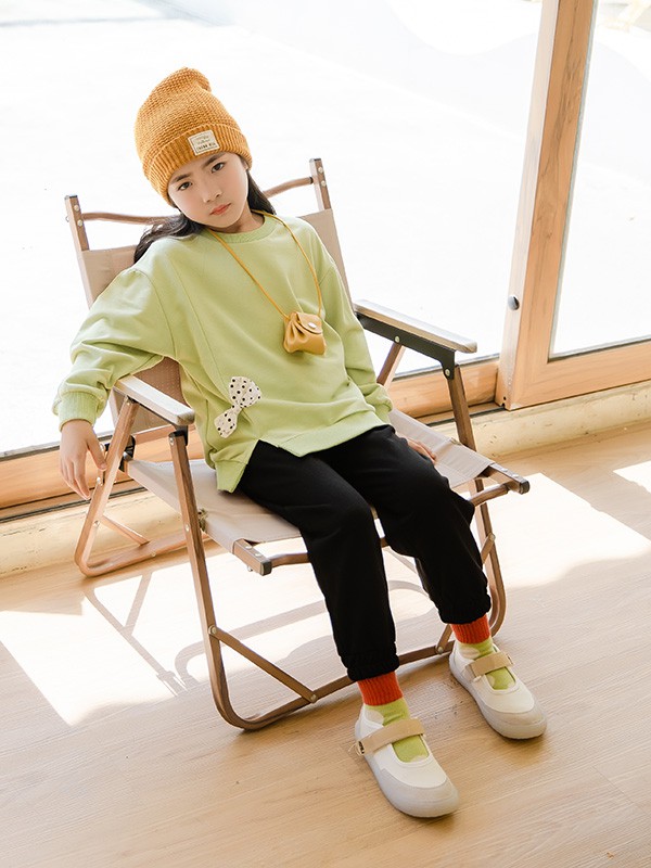 西瓜王子2021秋冬季绿色蝴蝶结T恤