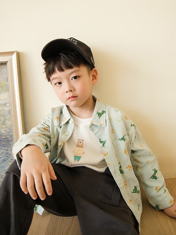 西瓜王子2021秋冬季绿色印花衬衫