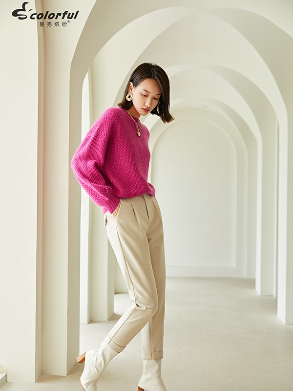 曼秀缤纷2021秋冬季白色纯色长裤