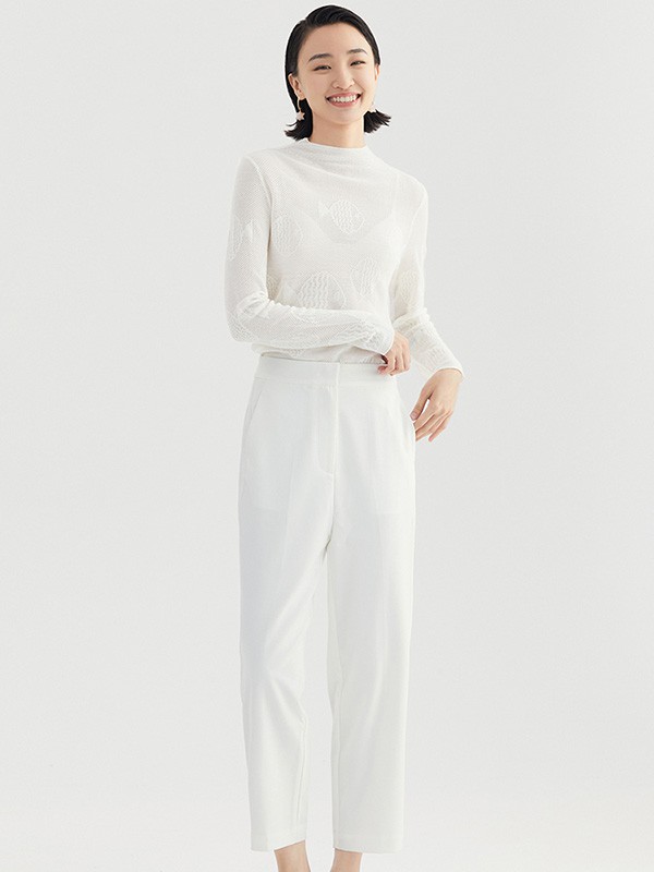 禹妃2021秋冬季白色纯色阔腿裤