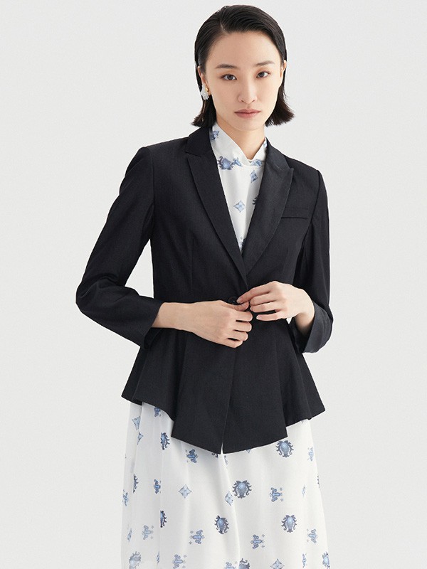 禹妃2021秋冬季白色印花衬衫裙