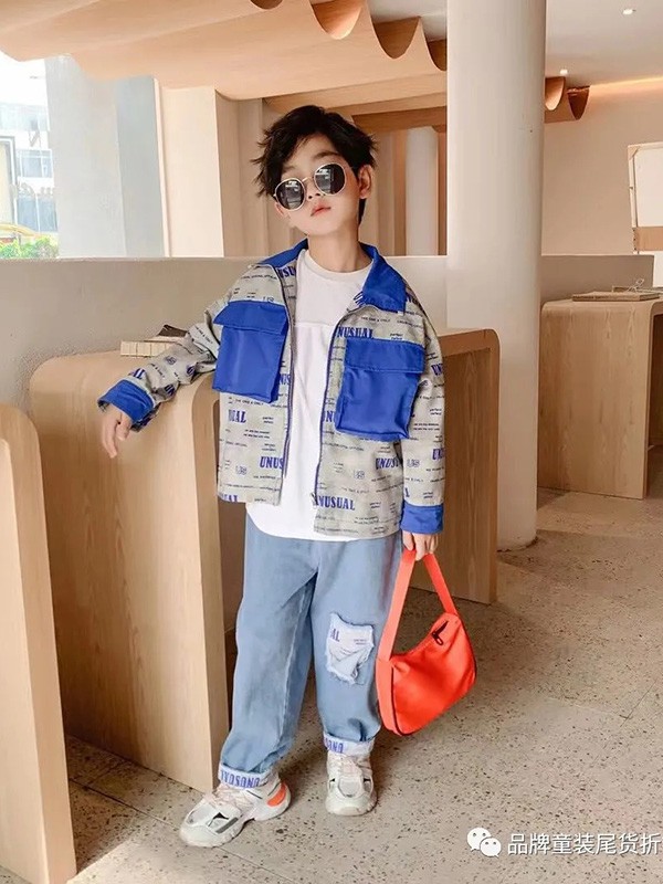 武林兵团童装2021秋冬季蓝色纯色长裤