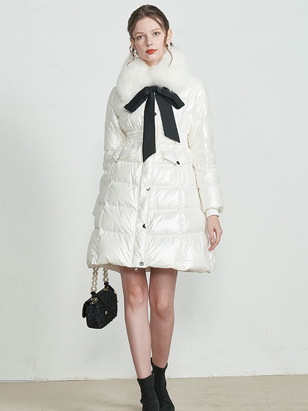 摩卡女装2021秋冬季白色带毛领棉服