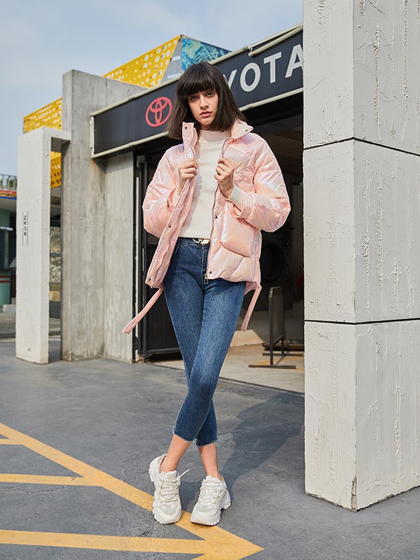 曈行2021秋冬季粉色纯色棉服