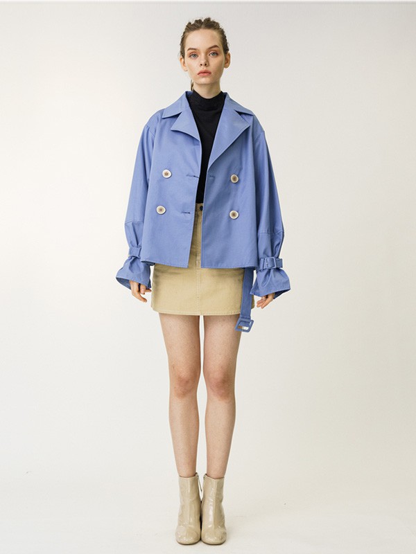 SLY女装2022秋冬季蓝色大衣