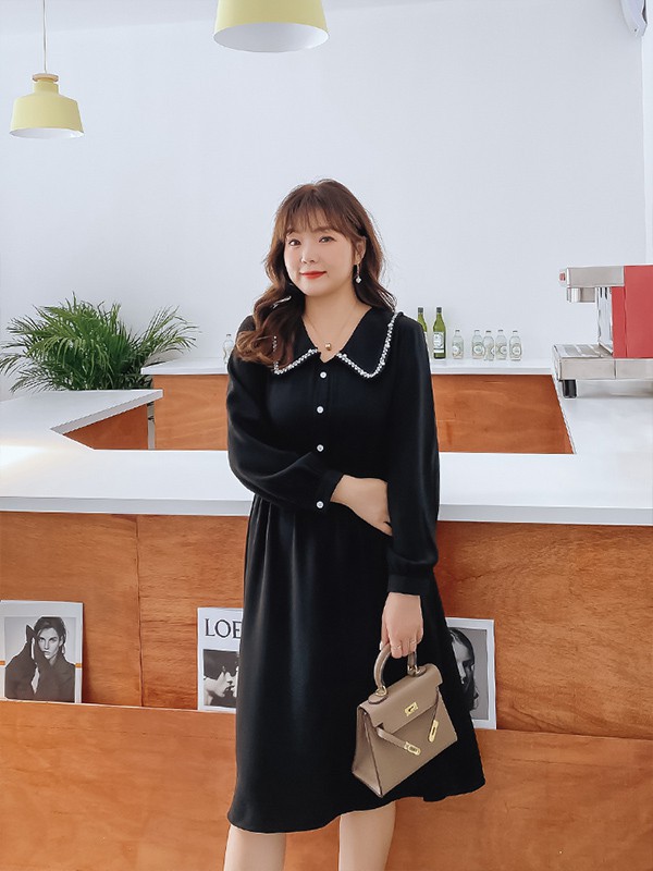 蓝若水2022秋冬季黑色连衣裙