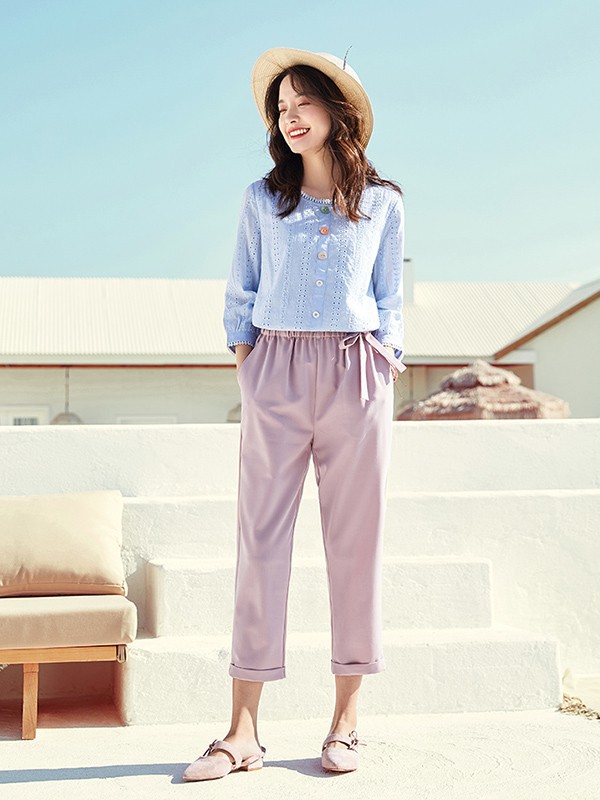 艾路丝婷女装2022秋冬季蓝色衬衫