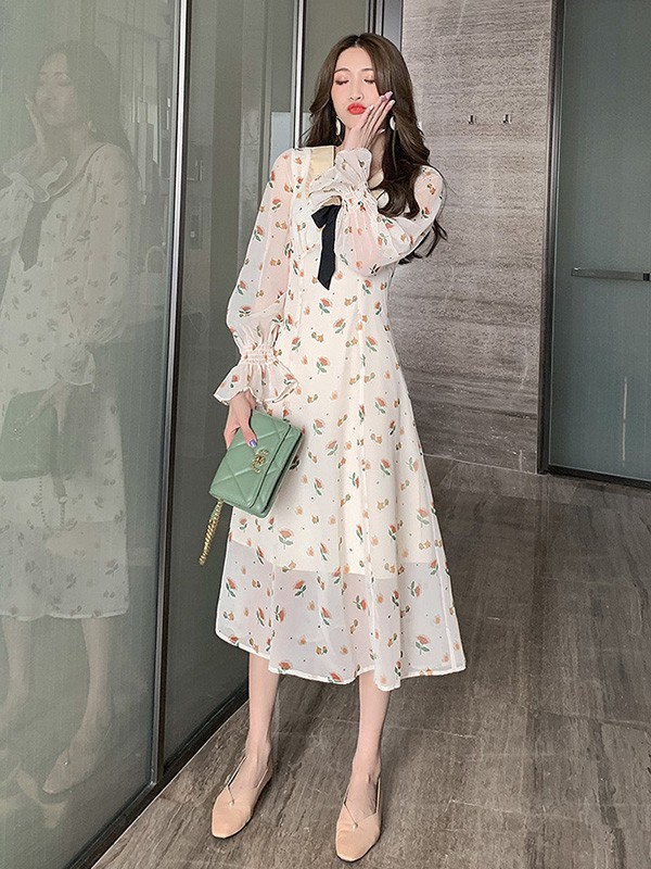 爱丽缇2022秋冬季白色连衣裙