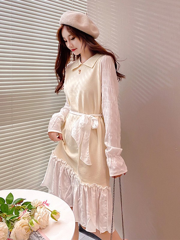 叶枫翎女装2022秋冬季黄色连衣裙