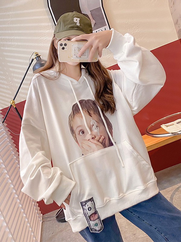 叶枫翎女装2022秋冬季白色卫衣