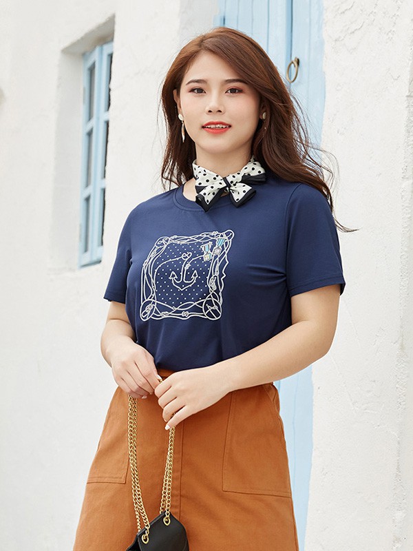 纤麦2022秋冬季藏蓝色T恤