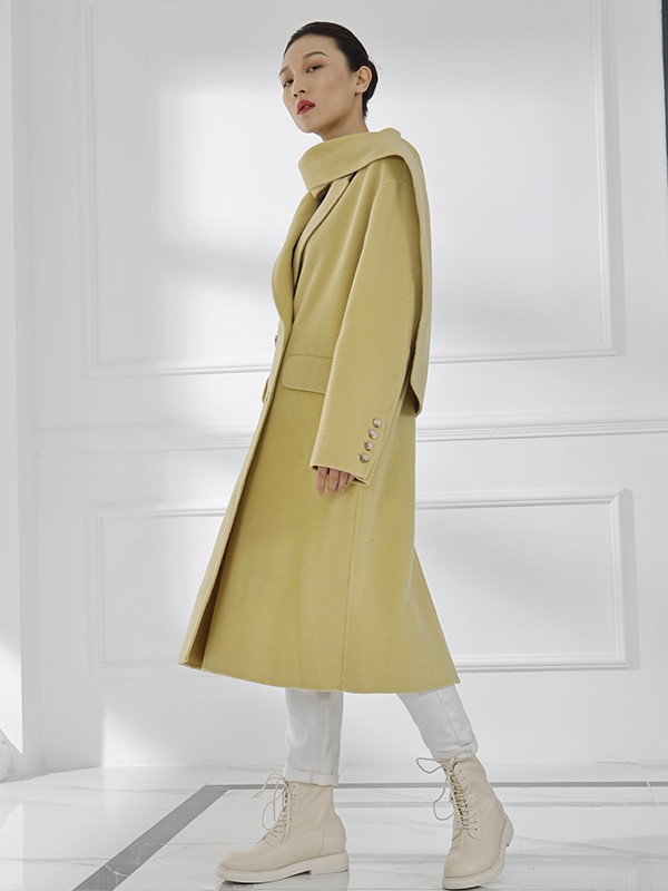 尼赫菲女装2022秋冬季黄色大衣