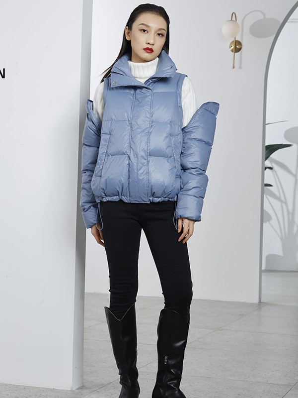 尼赫菲女装2022秋冬季蓝色棉服