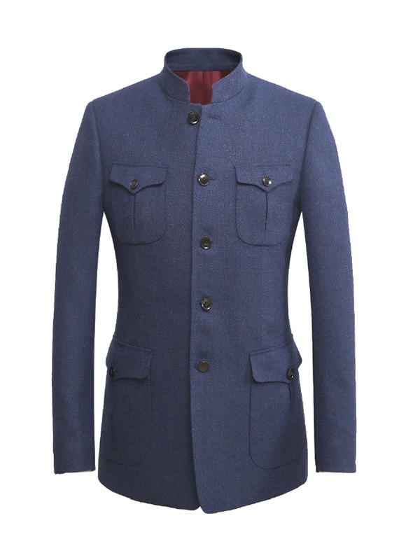 BOMOER铂缦男装2022秋冬季藏蓝色外套