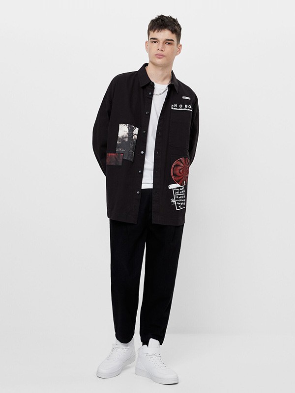 巴适卡休闲装2022秋冬季黑色衬衫