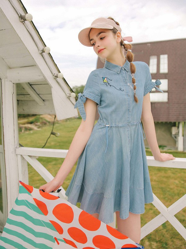 天使之城女装2022秋冬季蓝色连衣裙