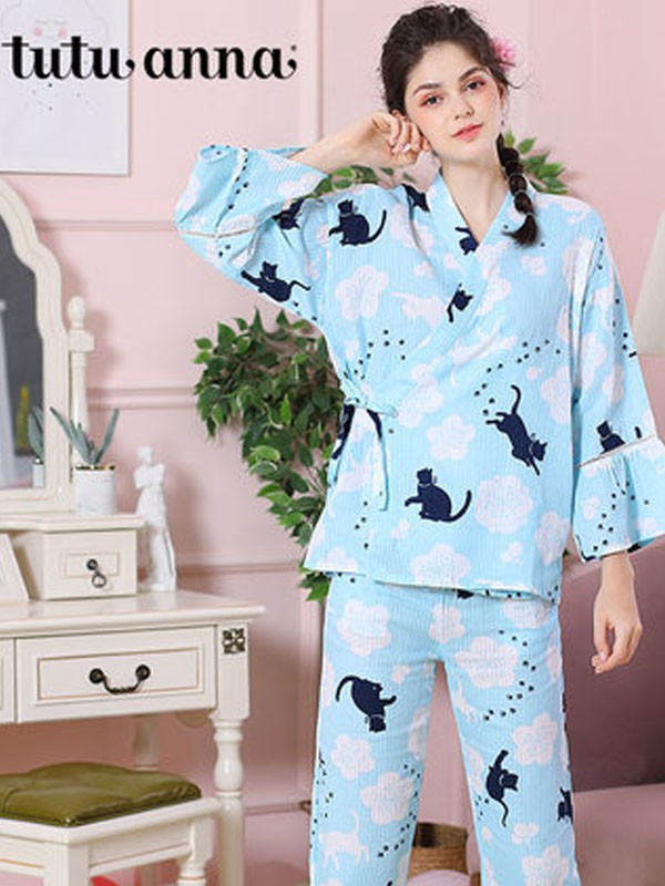 趣趣安娜2022秋冬季蓝色家居服