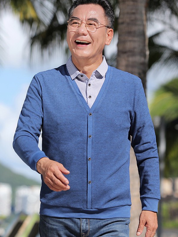 培蒙男装2022秋冬季蓝色针织衫