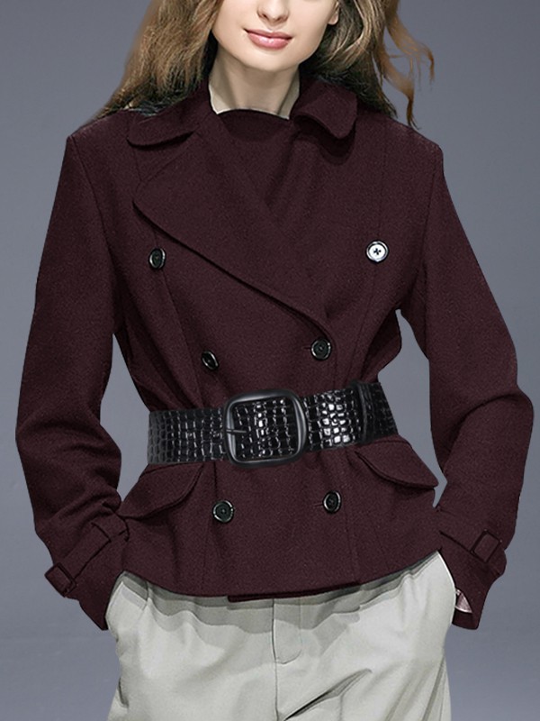 帝柔女装2022秋冬季酒红色大衣