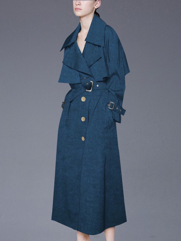 帝柔女装2022秋冬季蓝色风衣