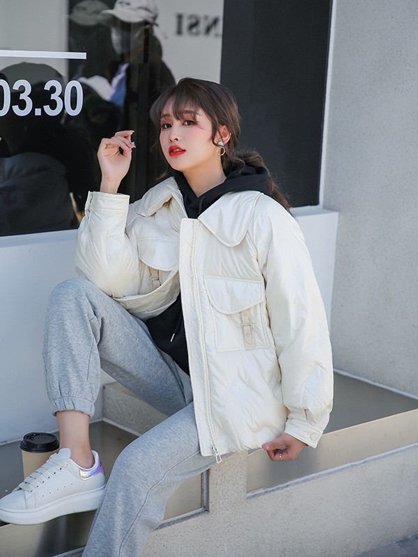 艾诺绮女装2022秋冬季白色棉服