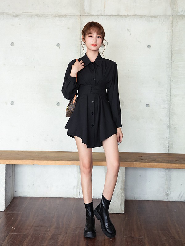 艾诺绮女装2022秋冬季黑色衬衫