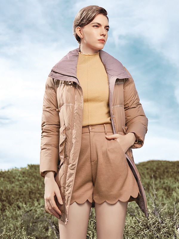 迪图女装2022秋冬季卡其色棉服